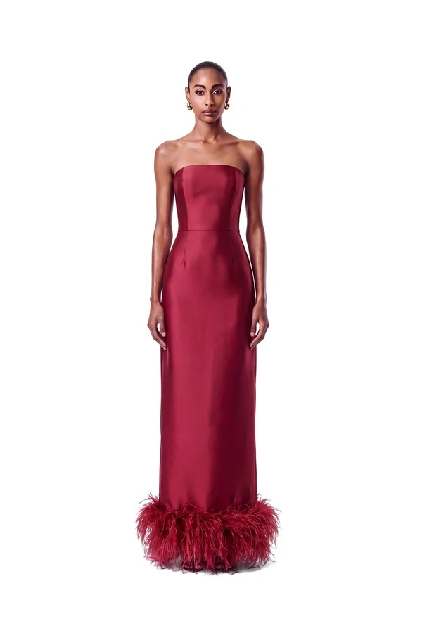 Vestido New Alba Longo Plumas Barra