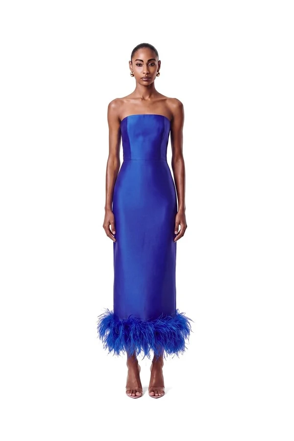 Vestido New Alba Midi Plumas Barra