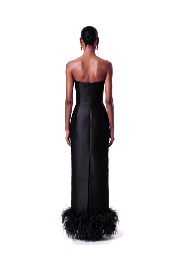 Vestido New Alba Longo Plumas Barra