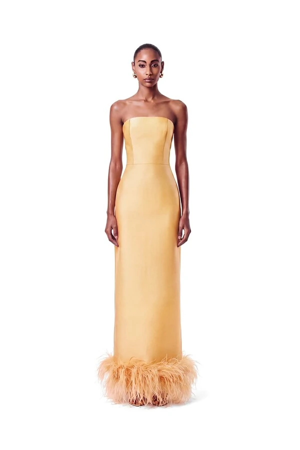 Vestido New Alba Longo Plumas Barra