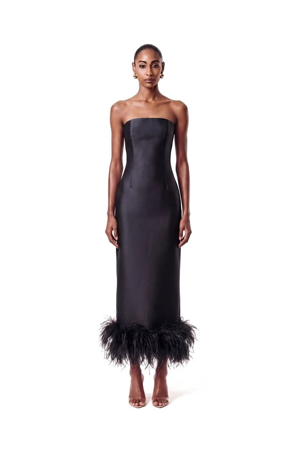 Vestido New Alba Midi Plumas Barra