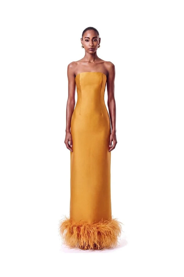 Vestido New Alba Longo Plumas Barra