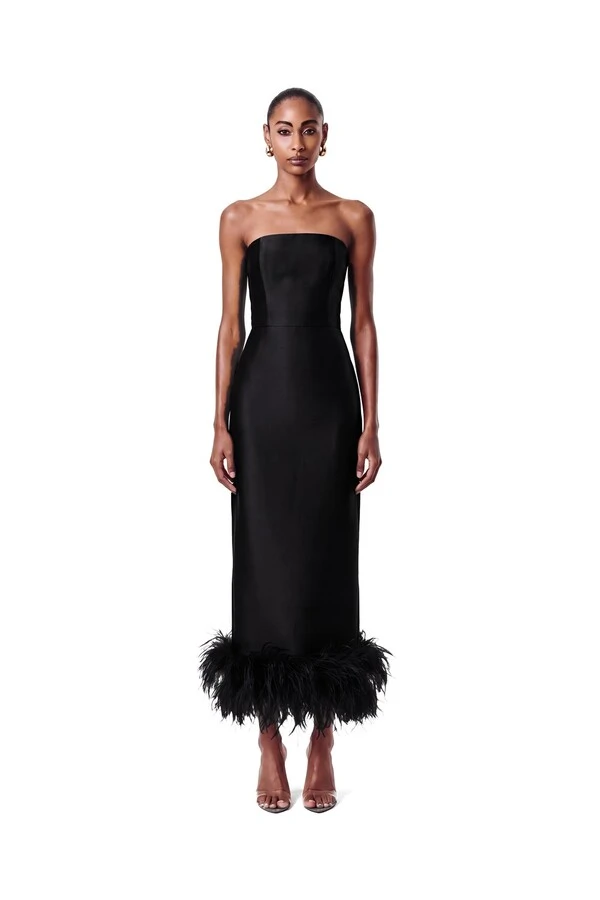 Vestido New Alba Midi Plumas Barra