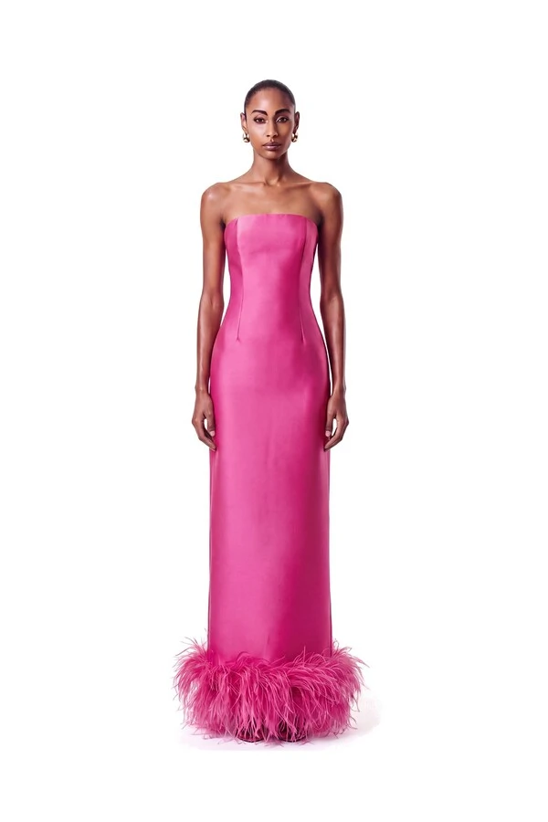 Vestido New Alba Longo Plumas Barra