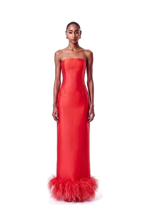 Vestido New Alba Longo Plumas Barra