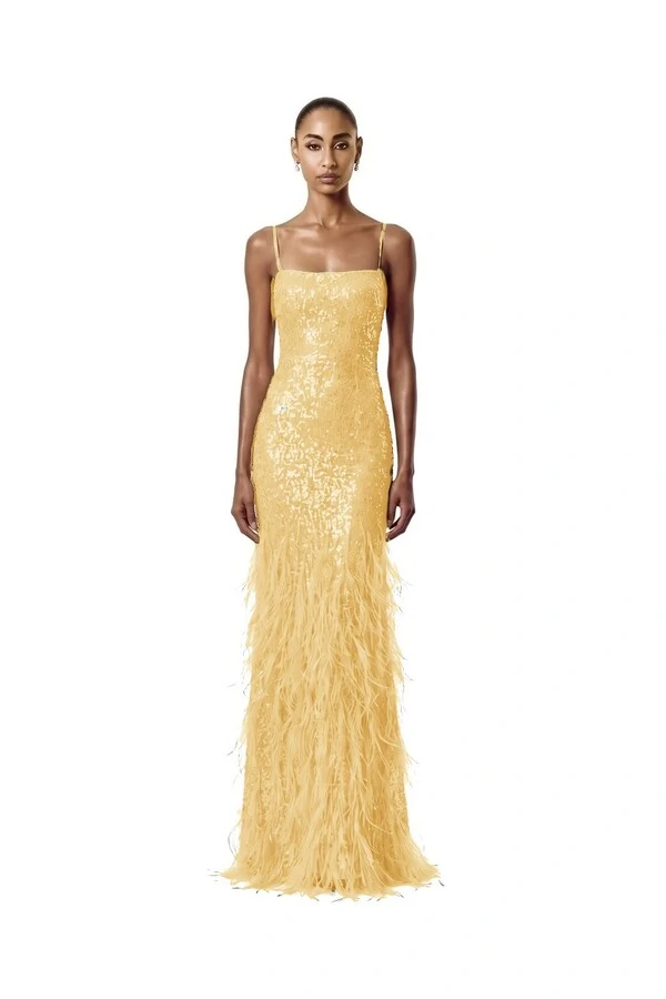 Vestido Nanterre Paetê Plumas