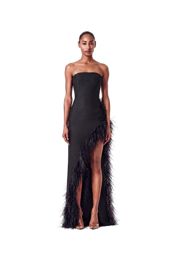 Vestido Raquel Plumas Crepe