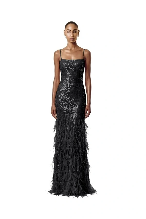 Vestido Nanterre Paetê Plumas