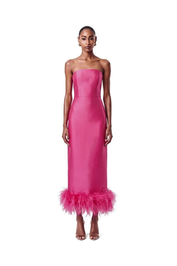 Vestido New Alba Midi Plumas Barra