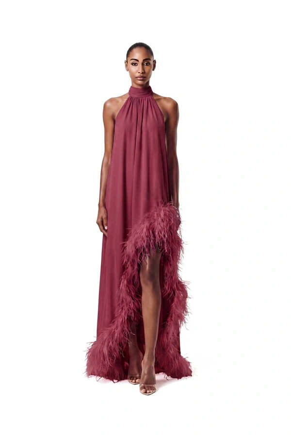 Vestido Violeta Plumas
