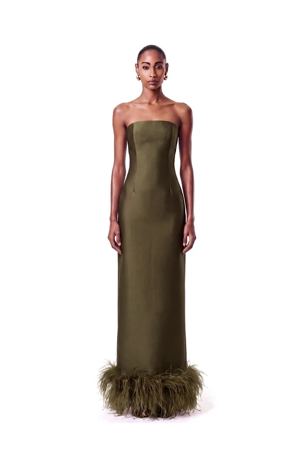 Vestido New Alba Longo Plumas Barra