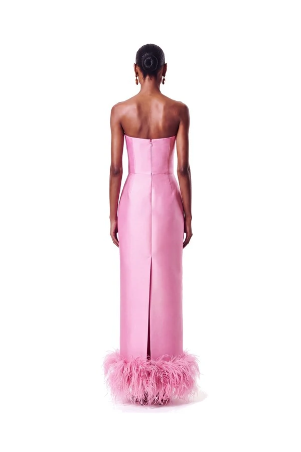 Vestido New Alba Longo Plumas Barra