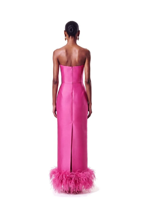Vestido New Alba Longo Plumas Barra