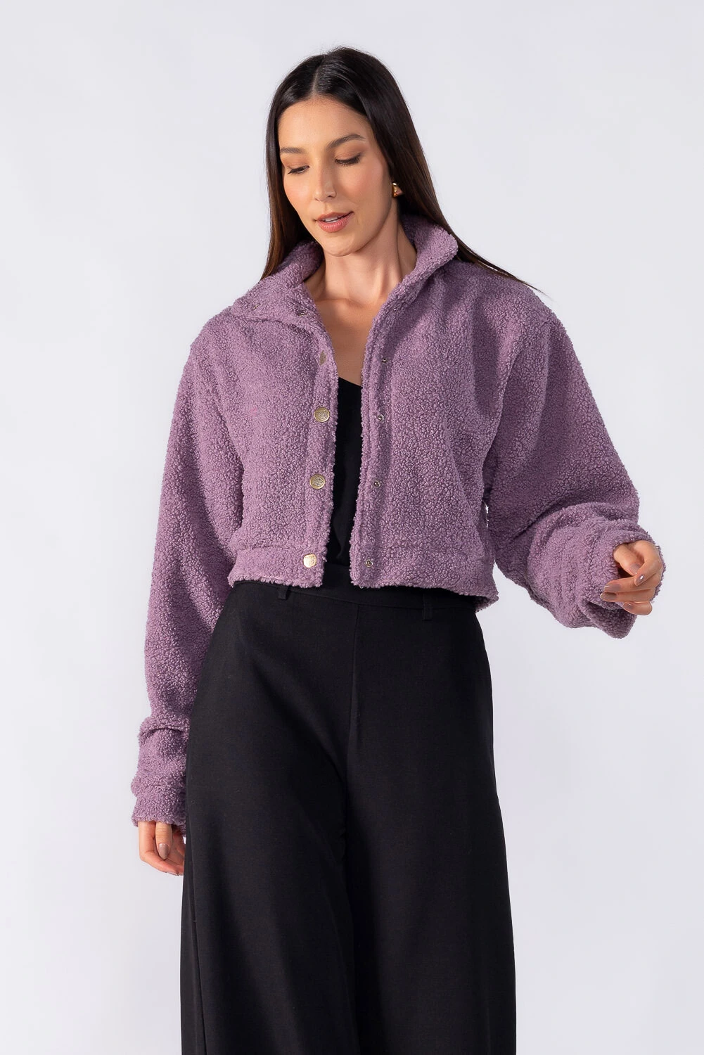 Foto Casaco cropped botoes trabalhado