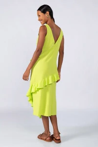 Vestido midi crepe com babados