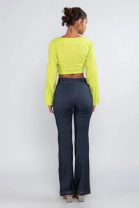 Cropped viscose manga longa busto franzido