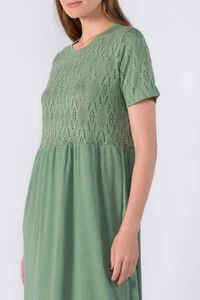 Vestido midi em laise e ribana