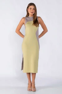 Vestido midi bicolor