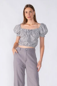 Cropped listrado manga bufante