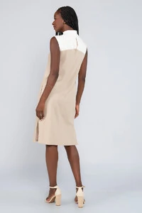 Vestido midi em viscolinho bicolor