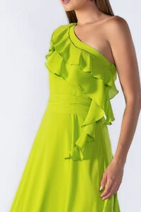 Vestido longo manga nula com babado