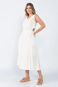 Vestido midi com elastico recorte nas costas
