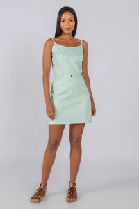 Vestido curto listrado alca regulavel em algodao