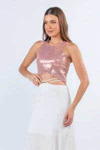Cropped ilhos com ziper