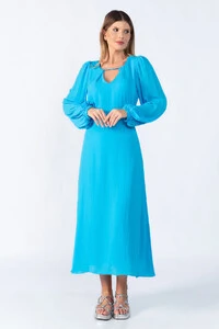 Vestido midi manga longa balone