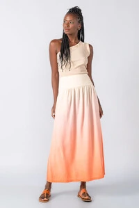 Saia midi com bolsos linho degrade