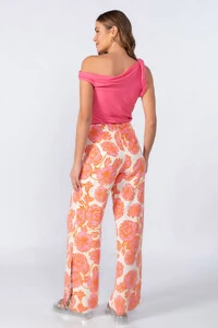 Calca pantalona em viscose com ziper