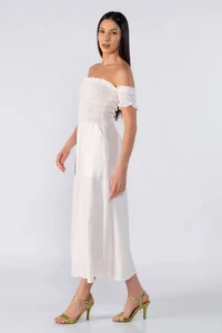 Vestido midi ombro a ombro em lastex