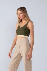 Cropped em tricot bicolor