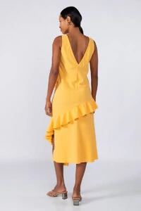Vestido midi crepe com babados