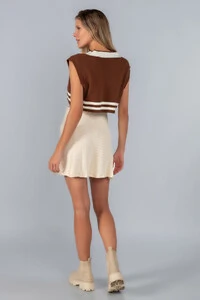 Cropped colete em tricot com listra