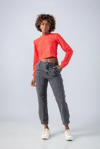 Blusa cropped malha laise manga longa