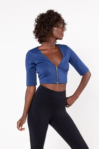 Cropped decote v com ziper frontal