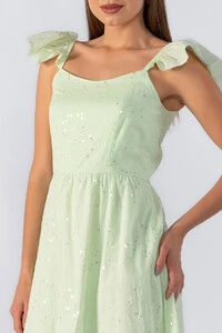 vestido longo babados na alça