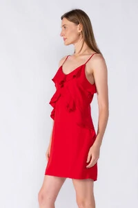 Vestido curto com babado no busto