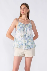 Blusa leve chiffon alça fina