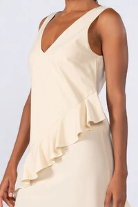 Vestido midi crepe com babados