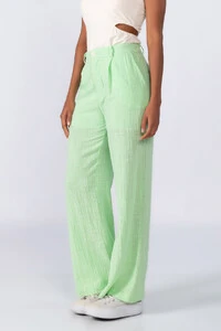 Calca pantalona em linho com pregas