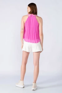 Blusa crepe plissada e forrada