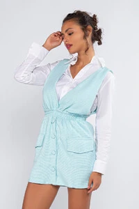 Jardineira tweed botoes elastico bolso