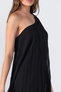 Vestido plissado um ombro