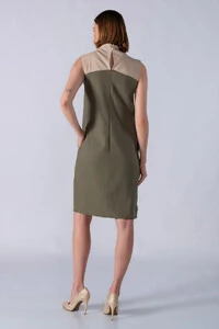 Vestido midi em viscolinho bicolor