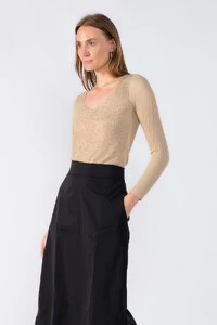 Blusa manga longa aplicacao em strass