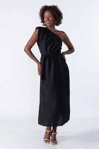 Vestido midi um ombro amplo