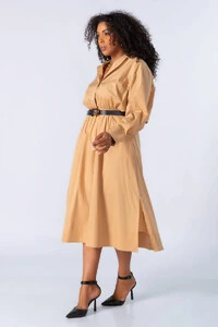 Vestido midi tricoline recorte cintura