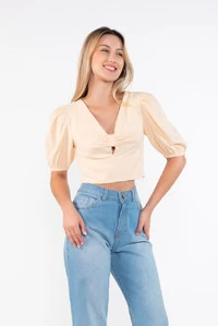 Cropped alfaiataria manga bufante